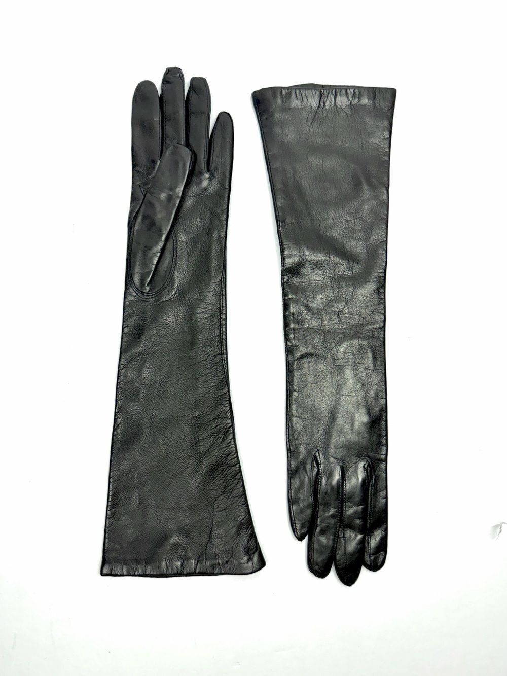 Vintage Black Long Leather Gloves Lined size 6 made in Italy